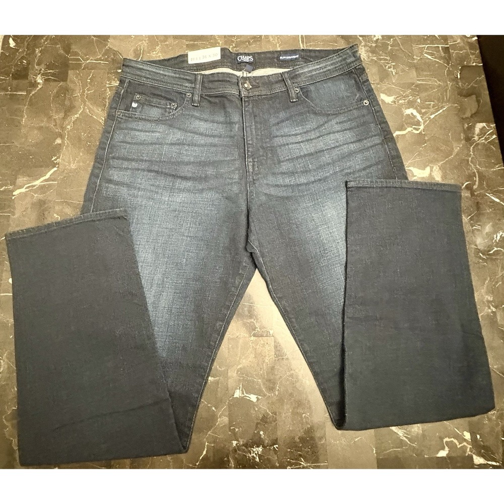 Chaps Men's Slim Straight Dark Wash Blue Denim Jeans Mid Rise Pockets Size 36
